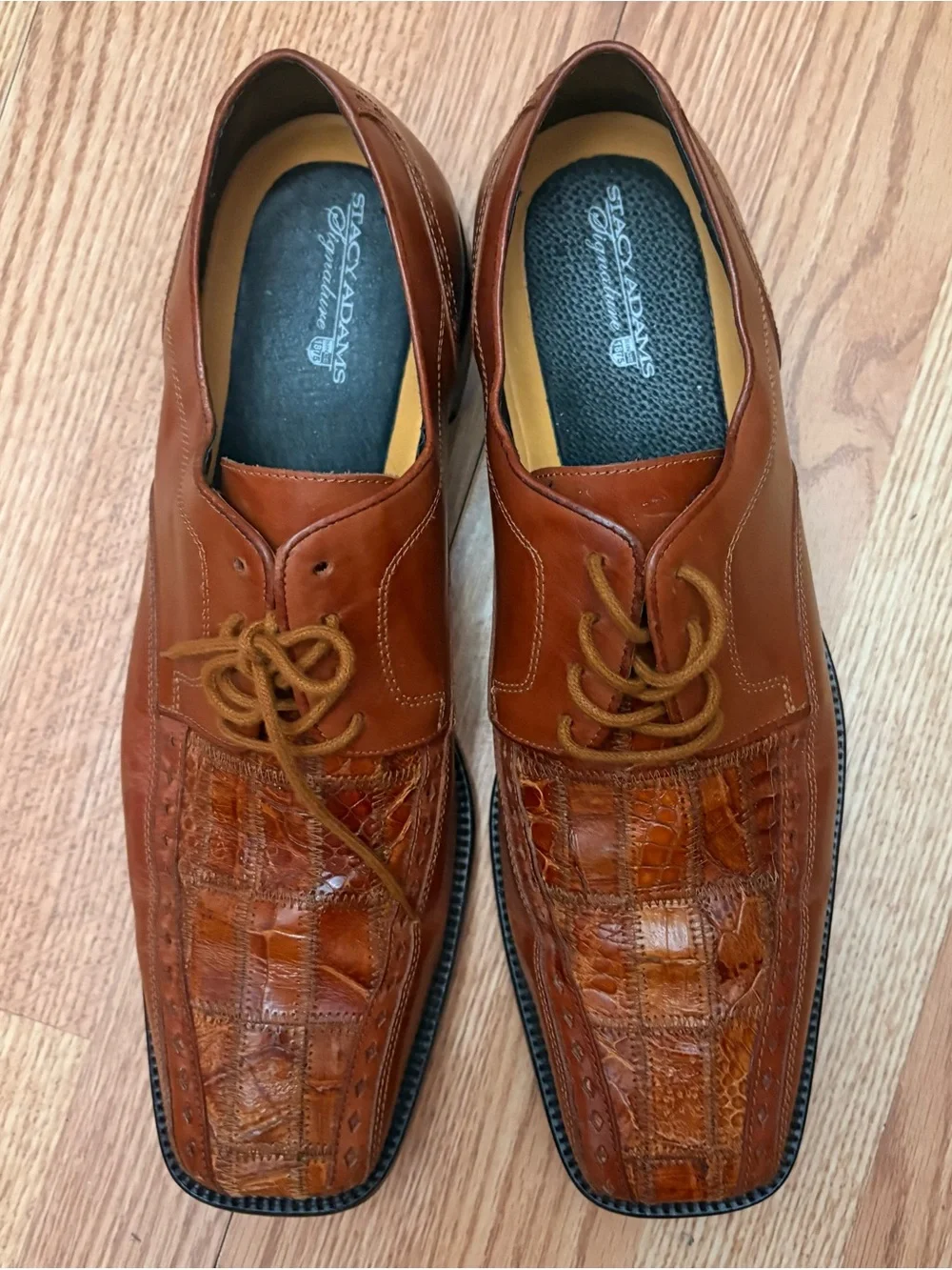 Stacy Adams Cognac Brown Croc-Embossed Leather Lace-Up Shoestring Size 13 Stylin